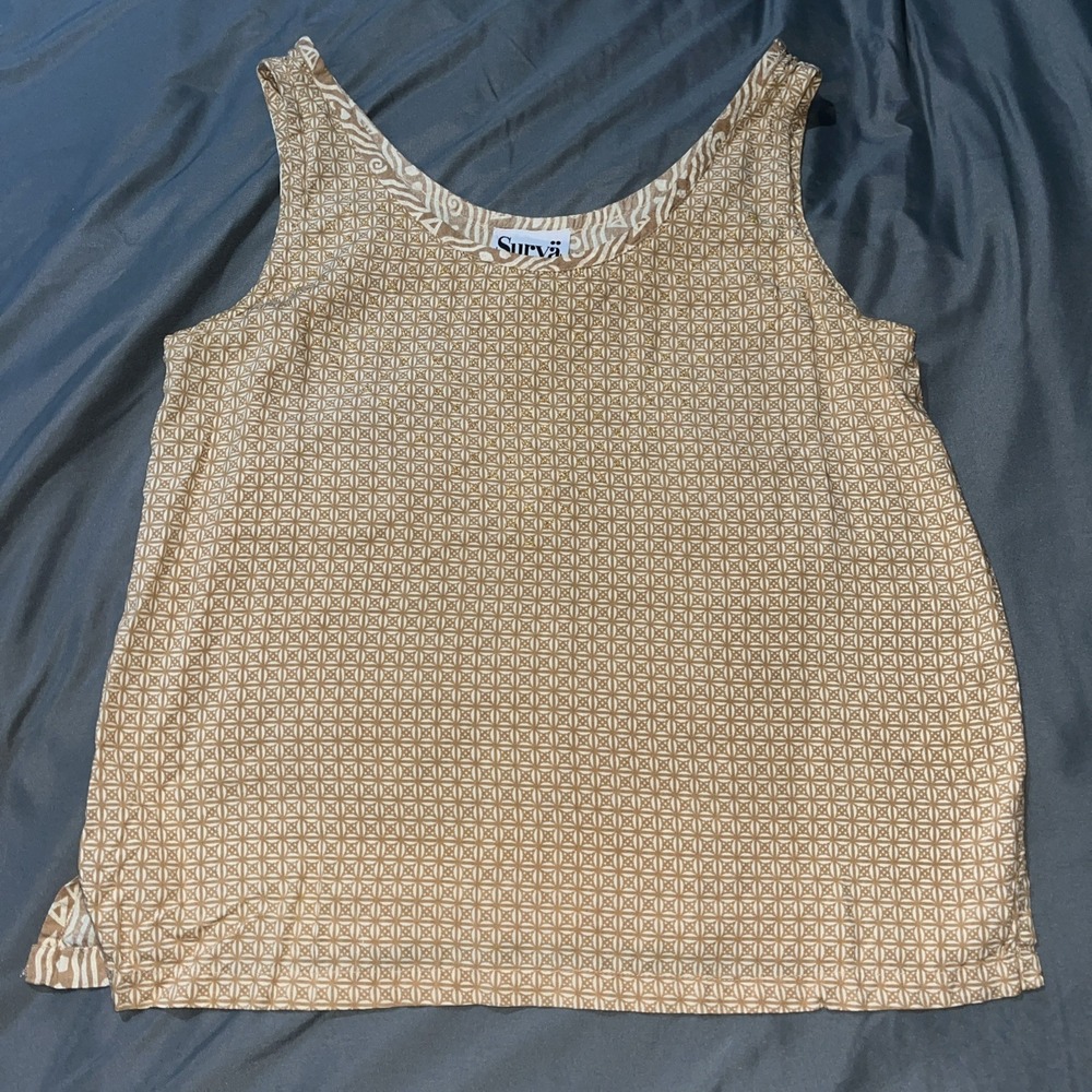 Vintage Surya Beaded‎ Tank Top Women's Size Large Airy Lightweight Light Brown.